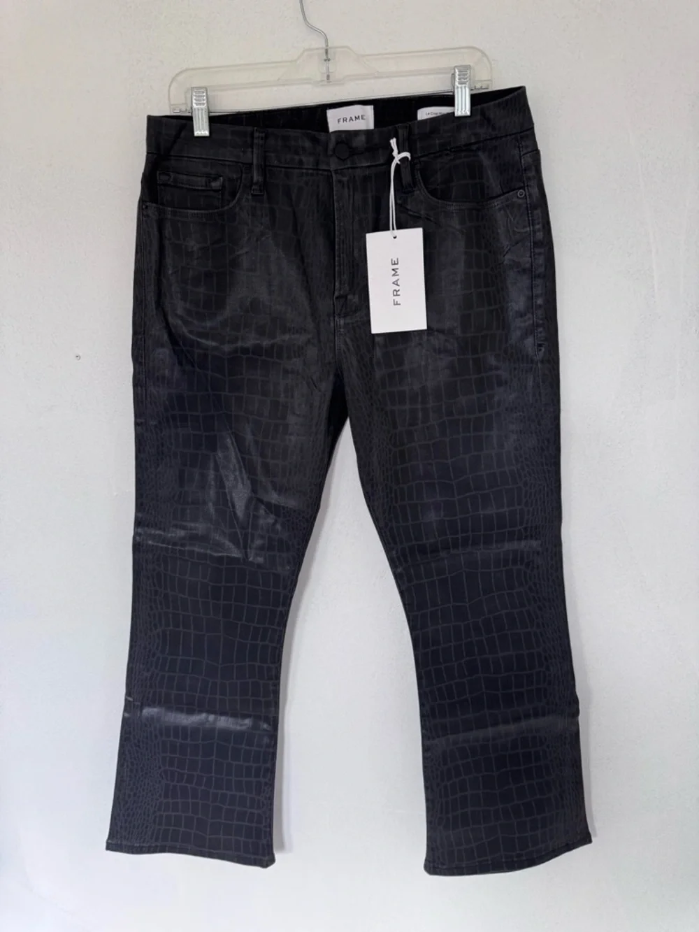 Frame Le Cropped Mini Boot Noir Croc Coated Black Jeans size 32 NWT NEW - Picture 4 of 11